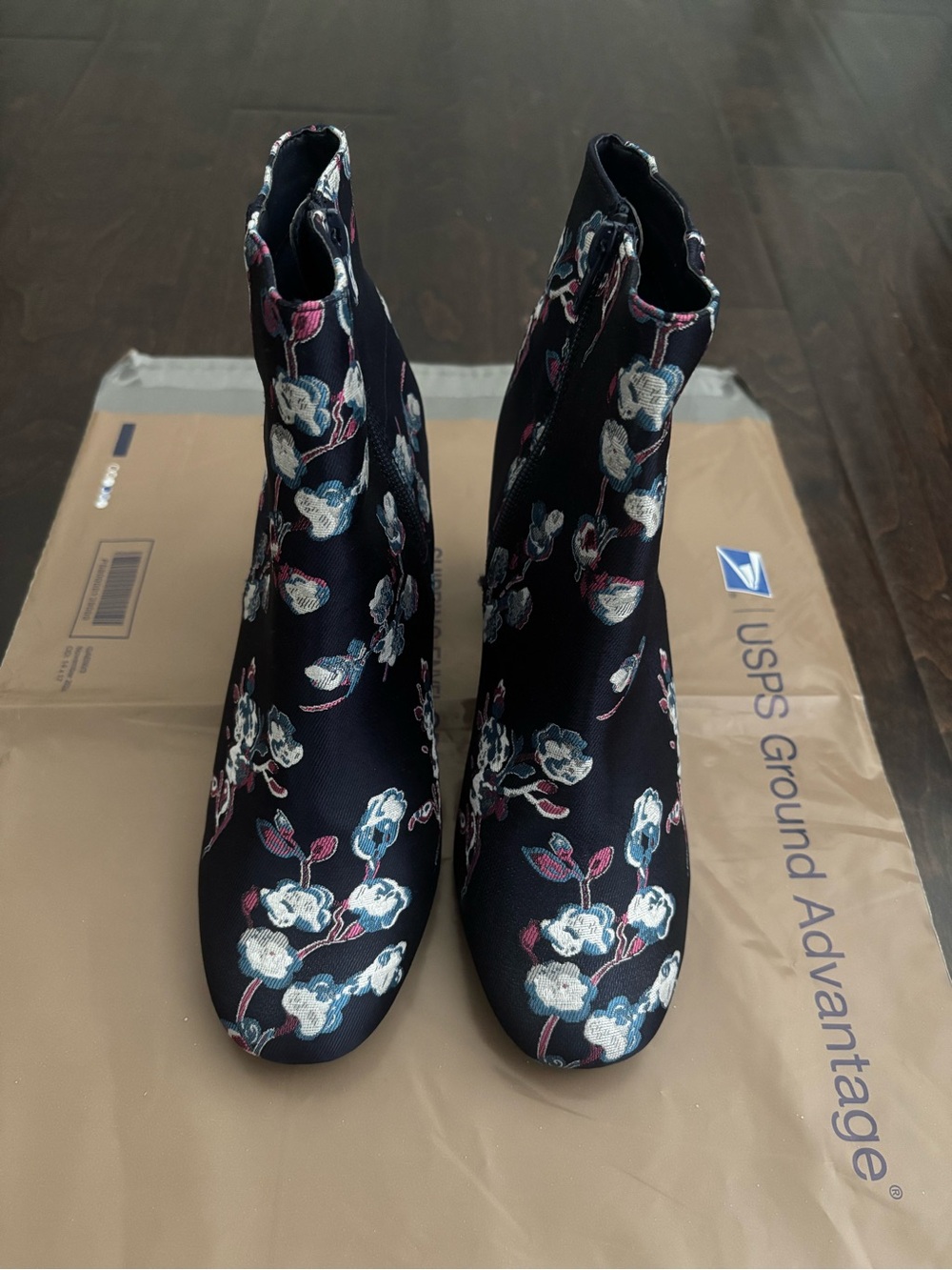 Urban Outfitters Navy Floral Embroidered Ankle Booties